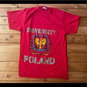 Tultex T-Shirt Men's M Red University Poland Vtg 90s Single Stitch